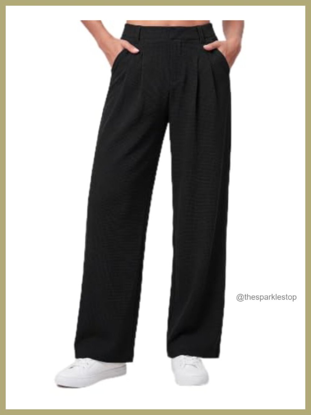 Wide Leg Waffle Knit Pull-On Trousers Pleated High Rise Work Pants